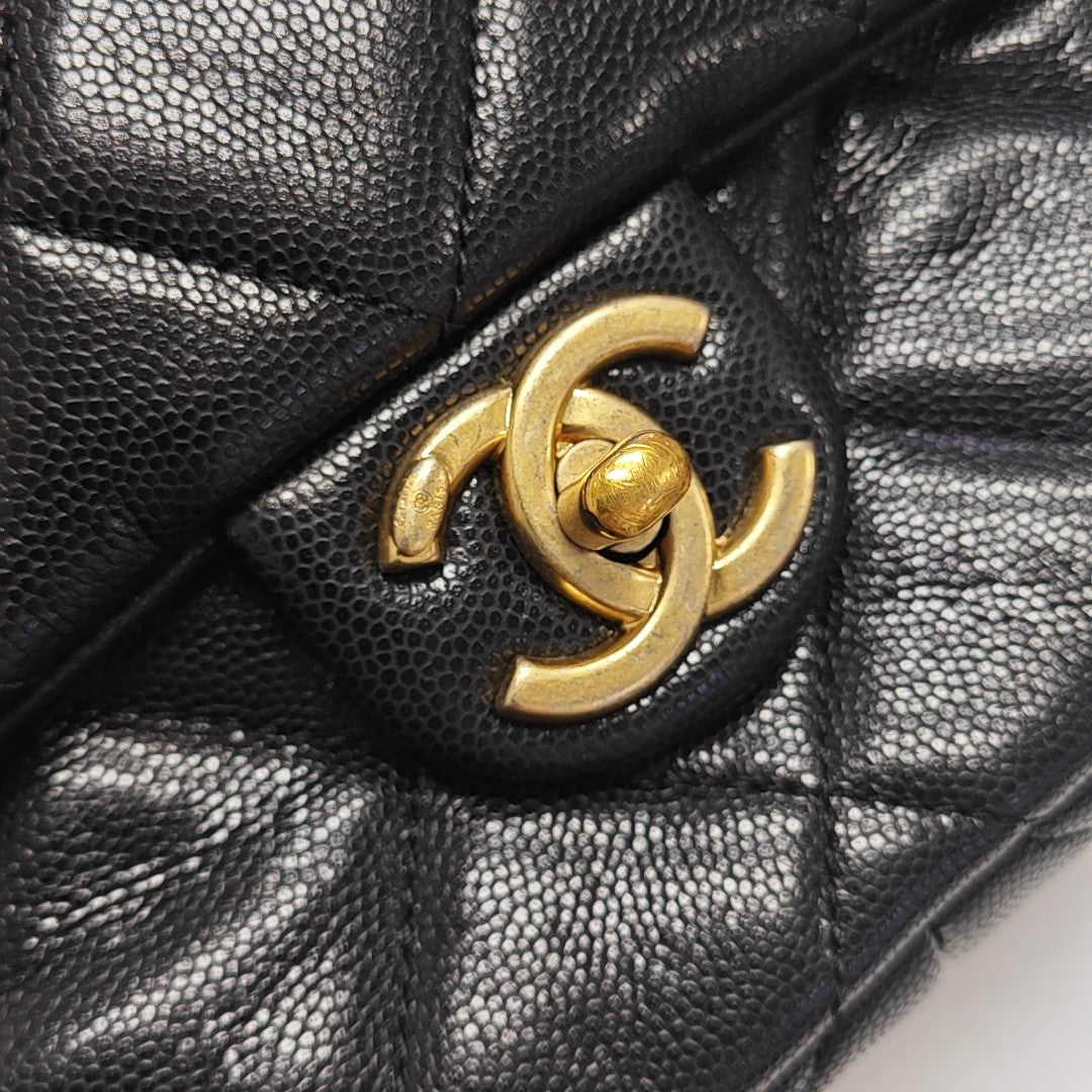 Quilted Grained Calfskin Backpack Black