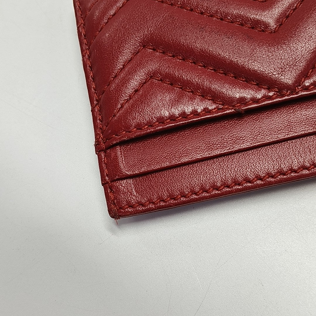 Authenticated pre-owned  GG Marmont Quilted Calfskin Red Card Holder - Card Holder at Looply