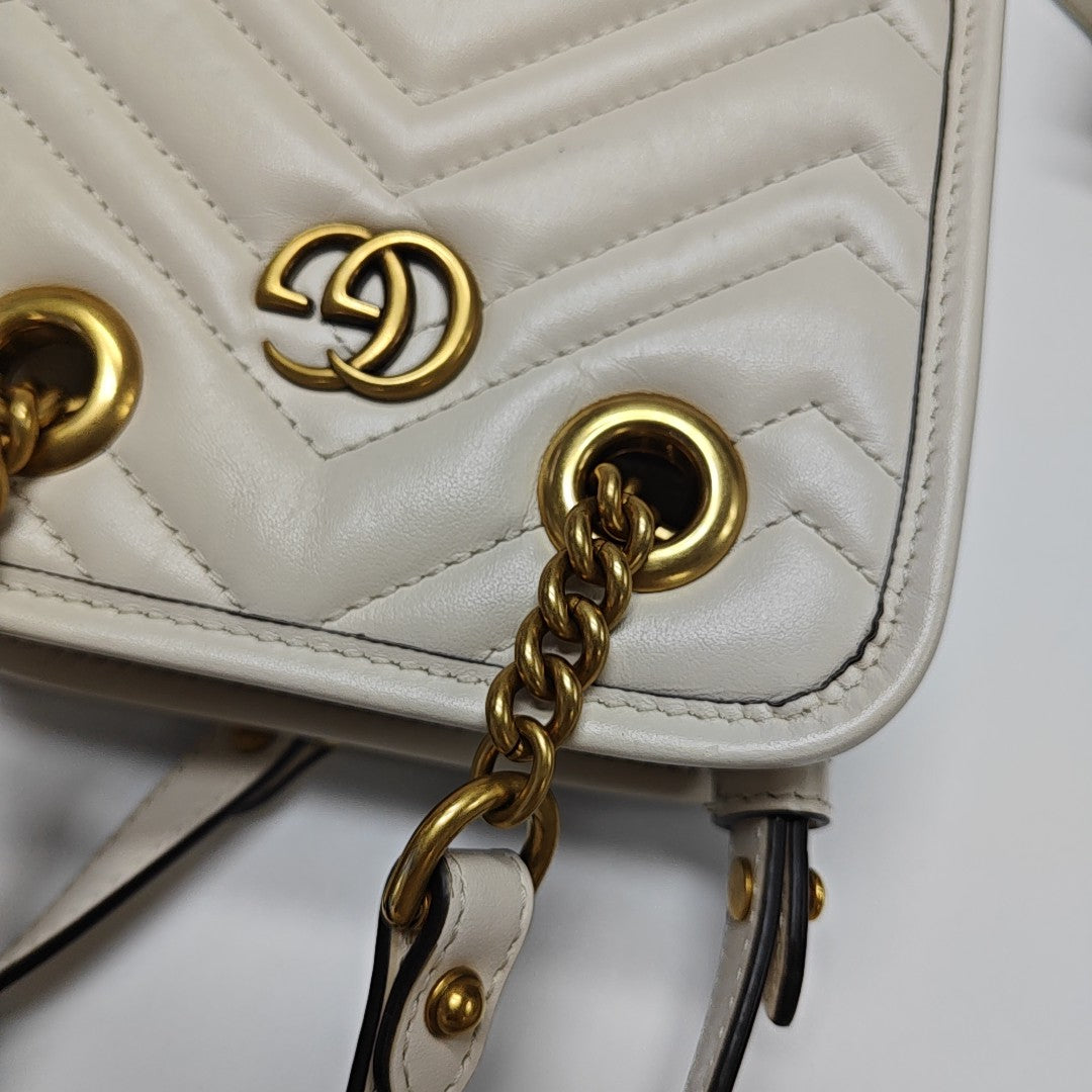 GG Marmont Mini Quilted Calfskin White