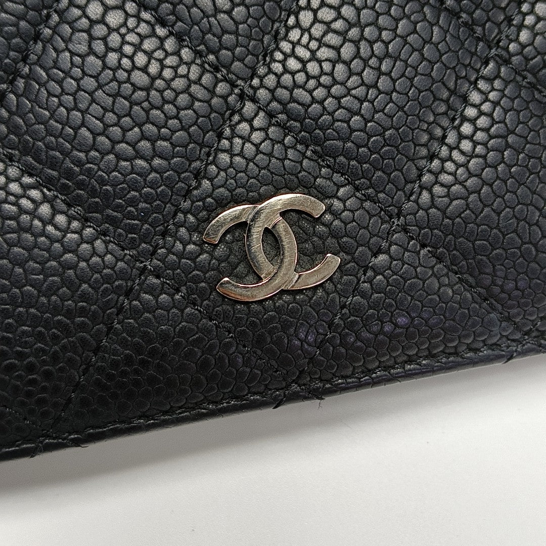 Quilted Grained Calfskin Wallet Black