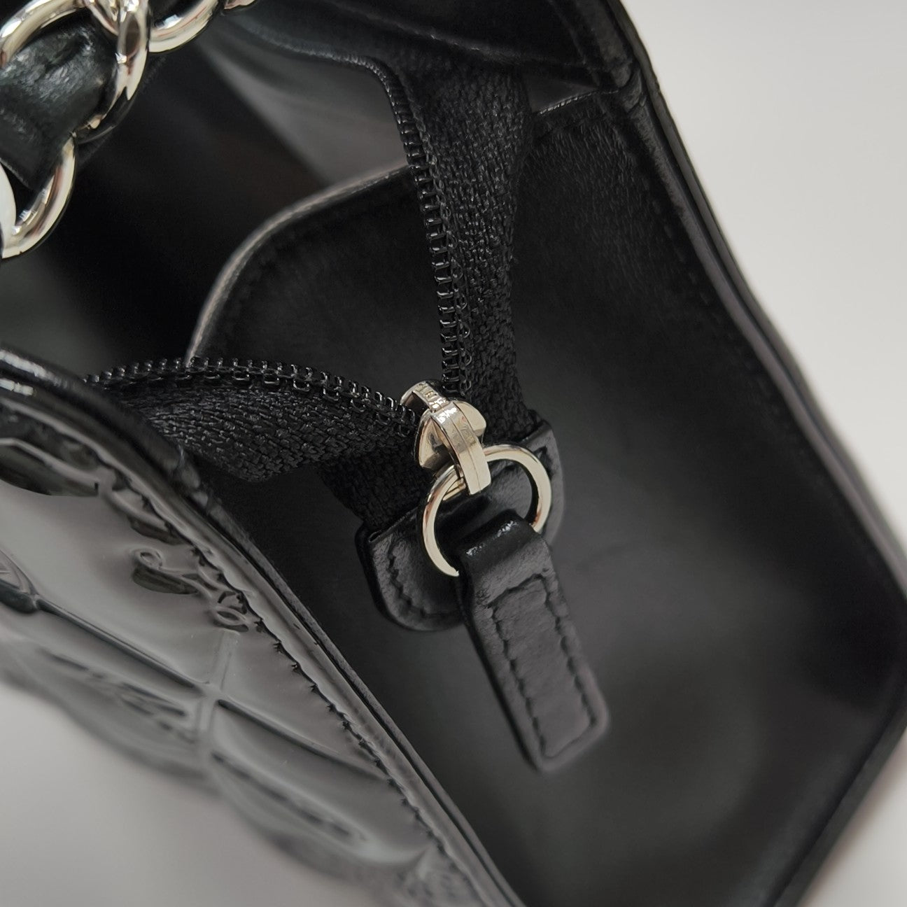 Quilted Patent Leather Tote Bag Black
