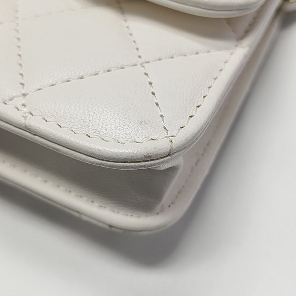 Quilted Lambskin Shoulder Bag White