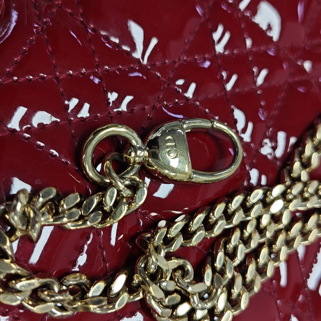Lady Dior Mini Piel Charol Acolchada Roja