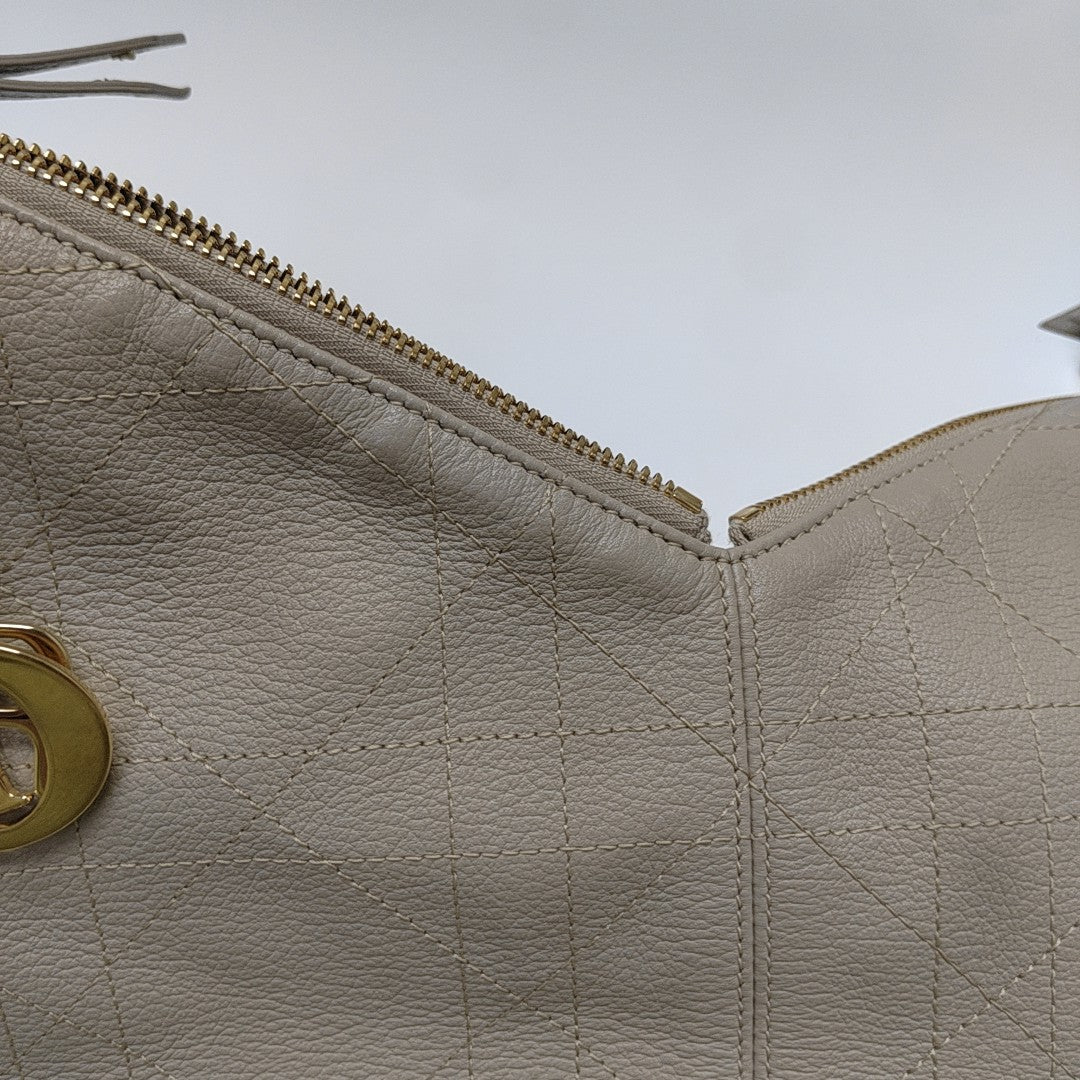 Cannage Calfskin Top Handle Bag Medium Beige