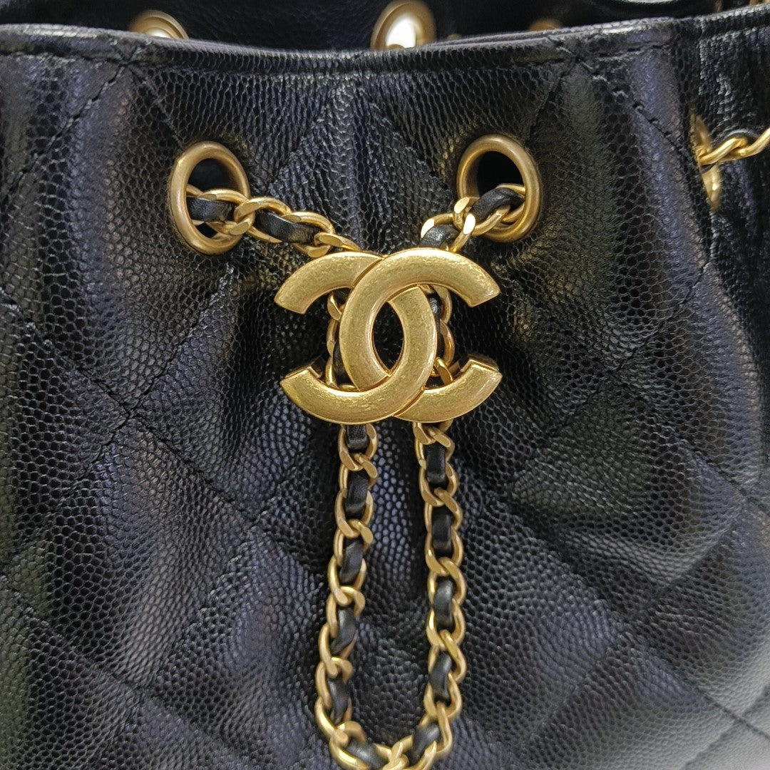 CHANEL 25 Mini Quilted Grained Calfskin Black