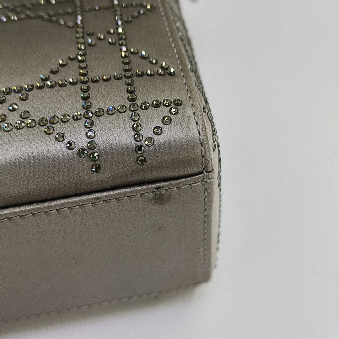 Lady Dior Mini Cannage Silk Satin Gray