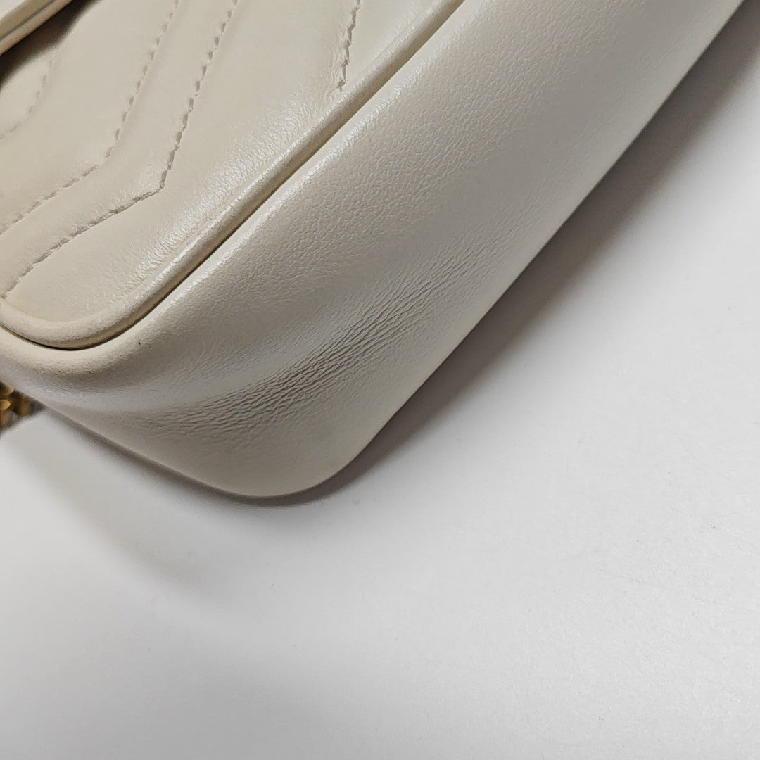GG Marmont Mini Quilted Calfskin White