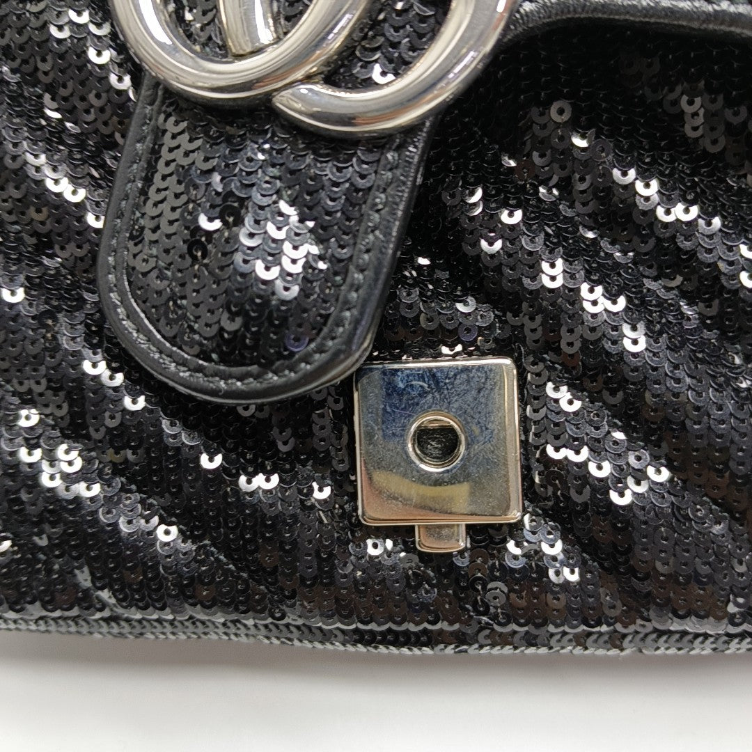 Authenticated pre-owned  GG Marmont Small Quilted Sequins Black - Crossbody Bag at Looply