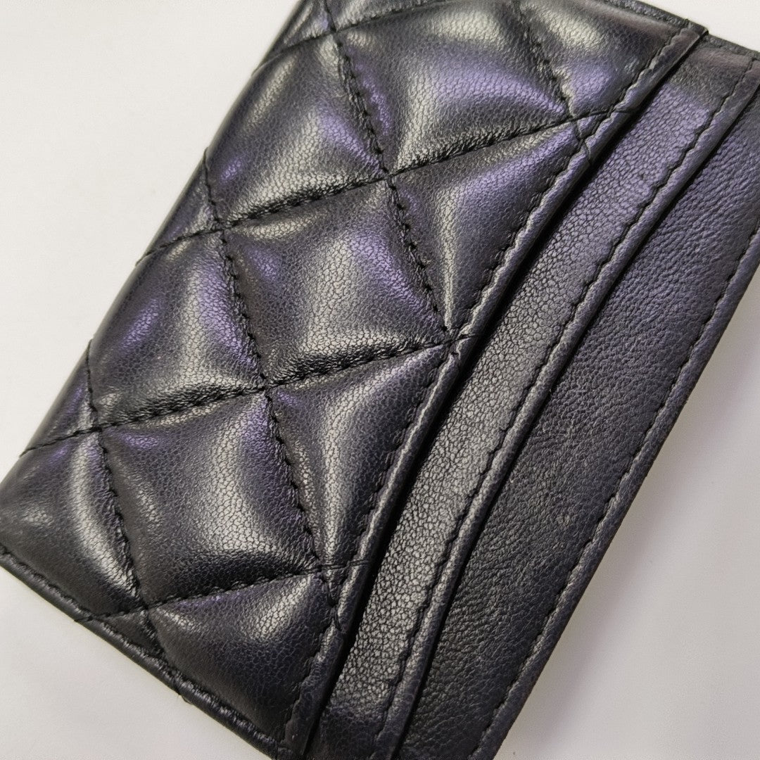 Quilted Lambskin Card Holder Black