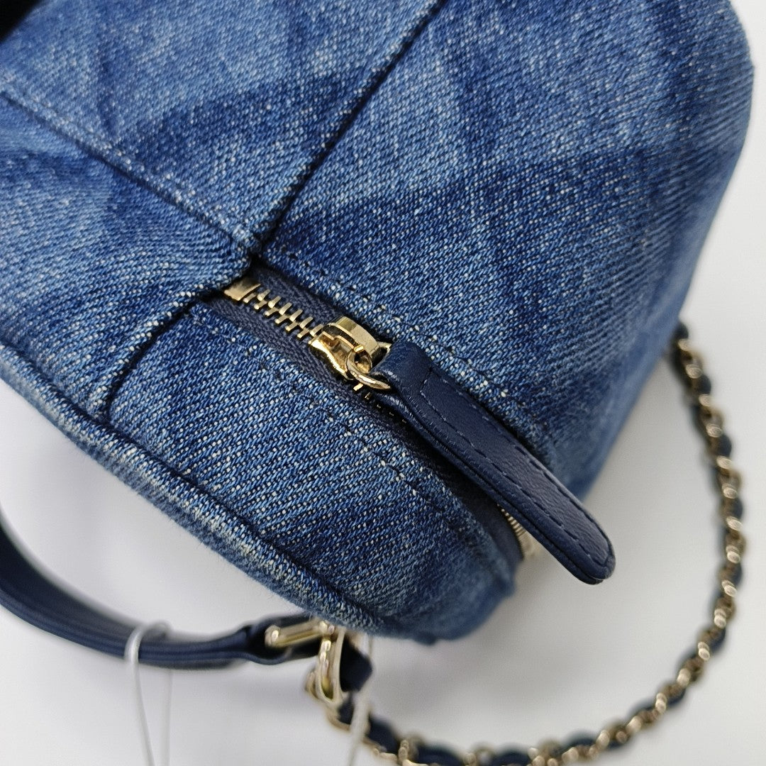 VINTAGE COSMETIC BAGS Quilted Denim Blue