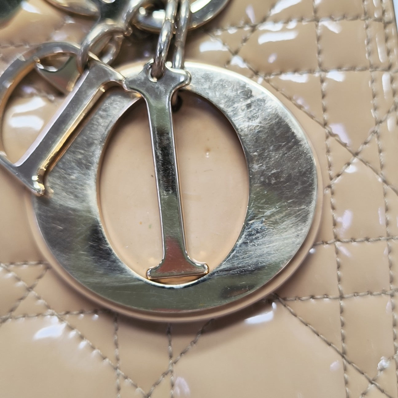 Lady Dior Medium Cannage Patent Leather Beige