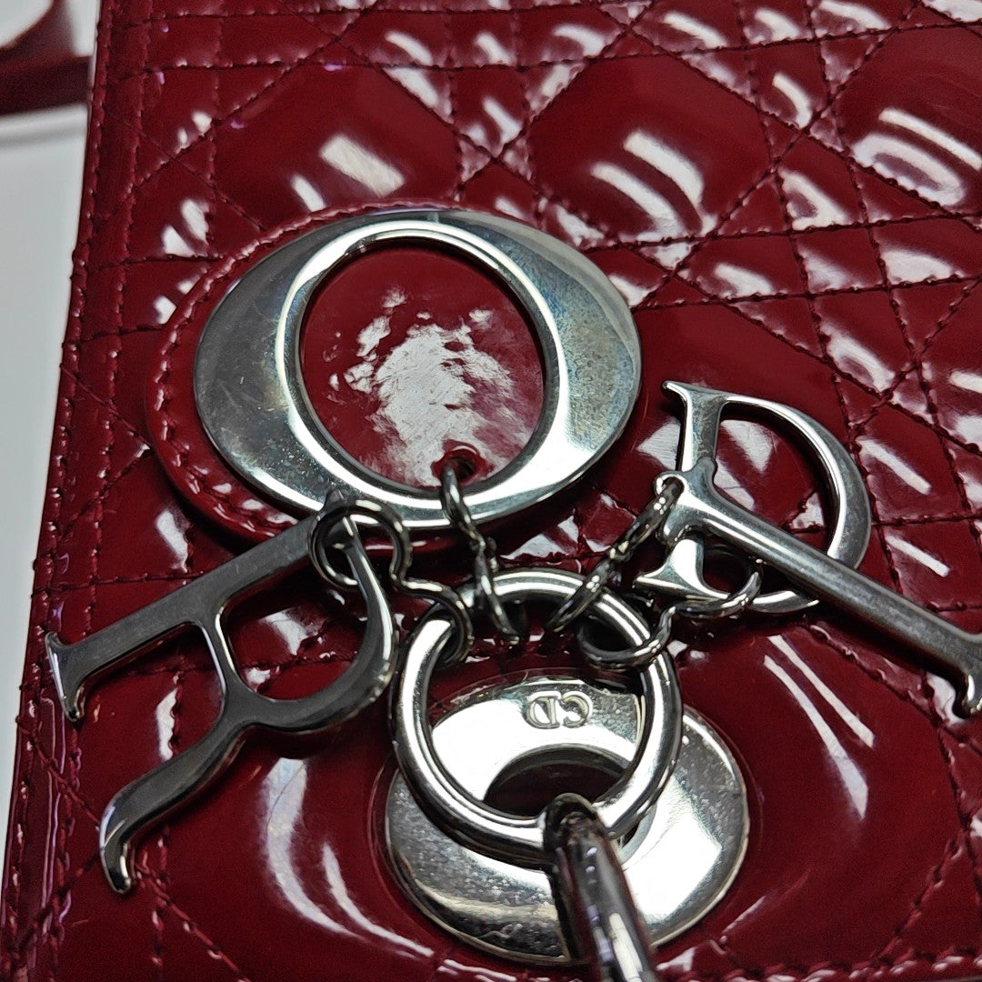 Lady Dior Medium Quilted Patent Leather Red