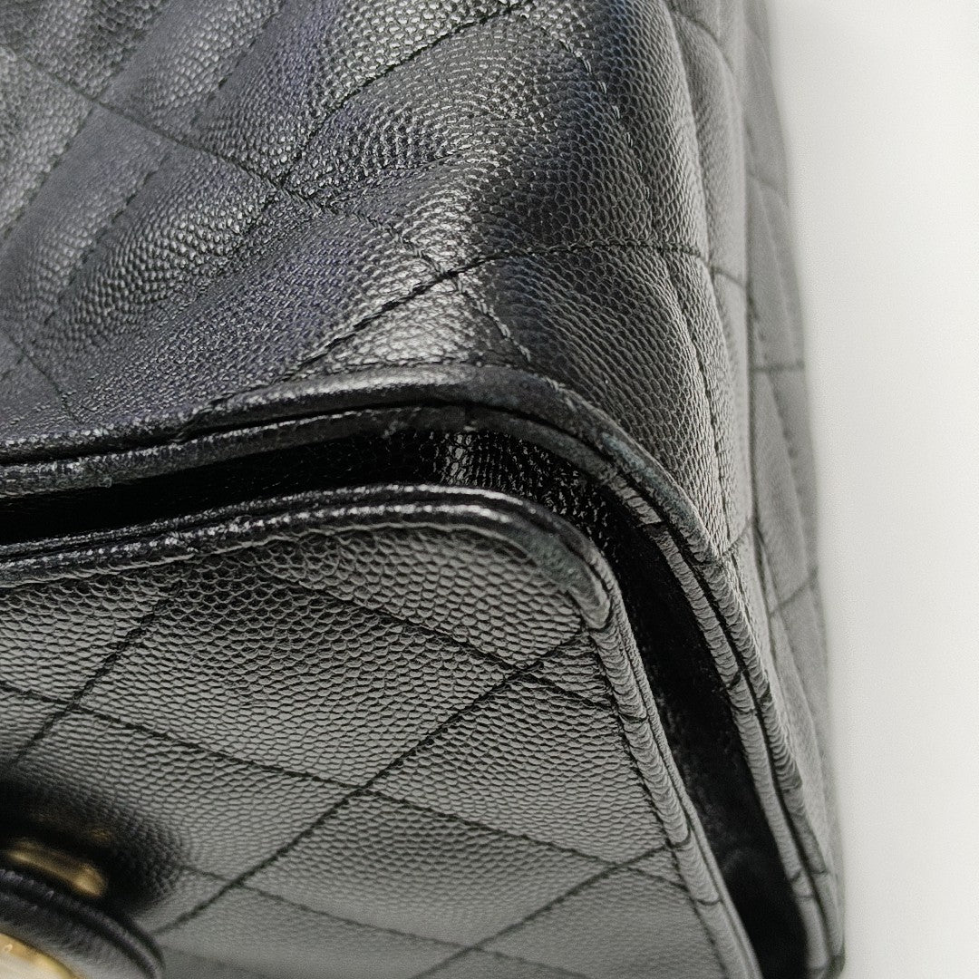 CHANEL 25 Small Quilted Grained Calfskin Black
