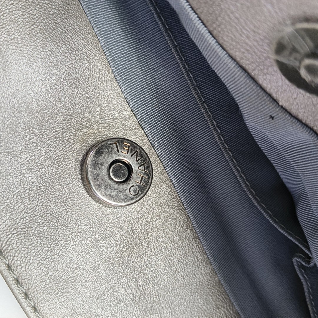Quilted Calfskin Tote Bag Gray