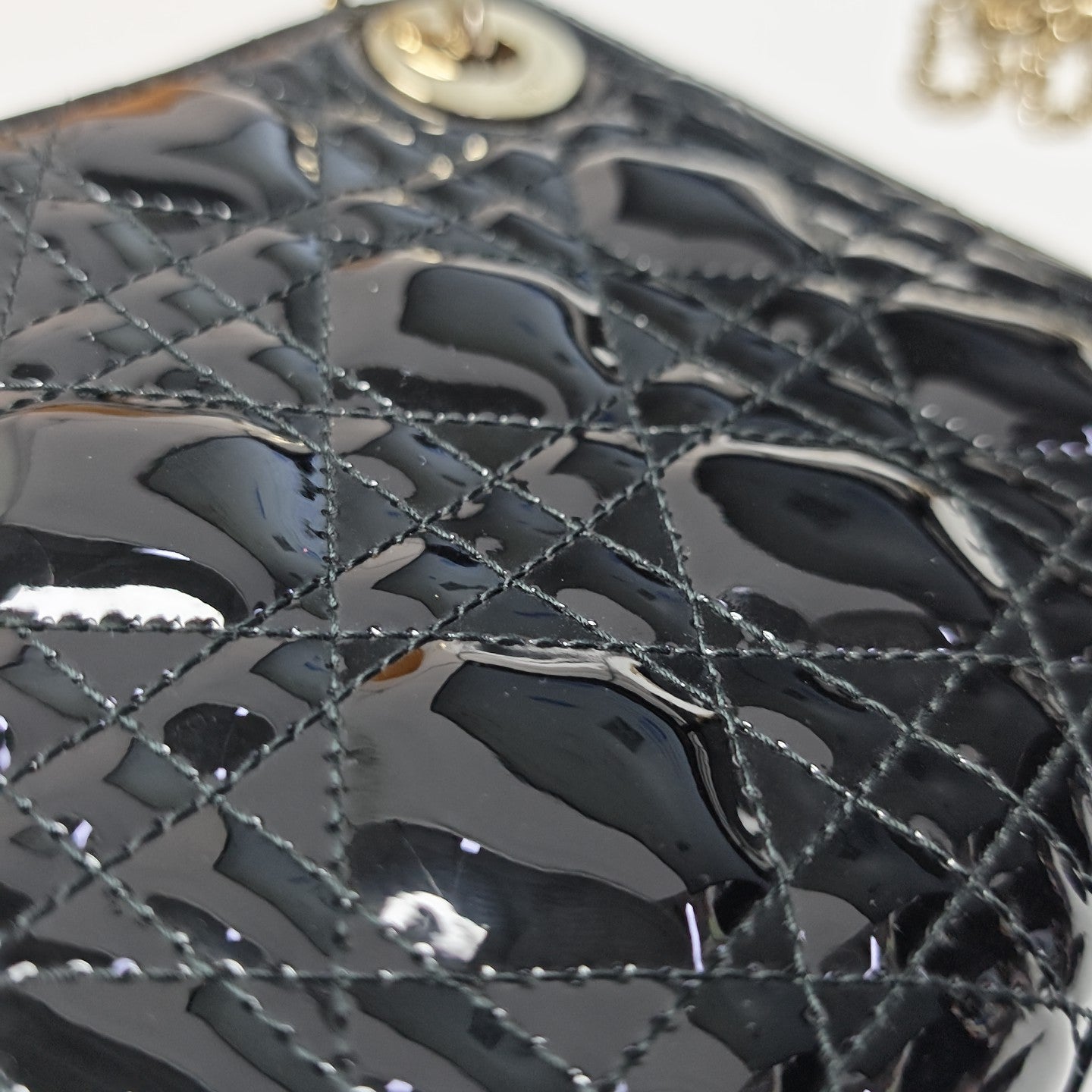 Lady Dior Mini Cannage Patent Leather Black