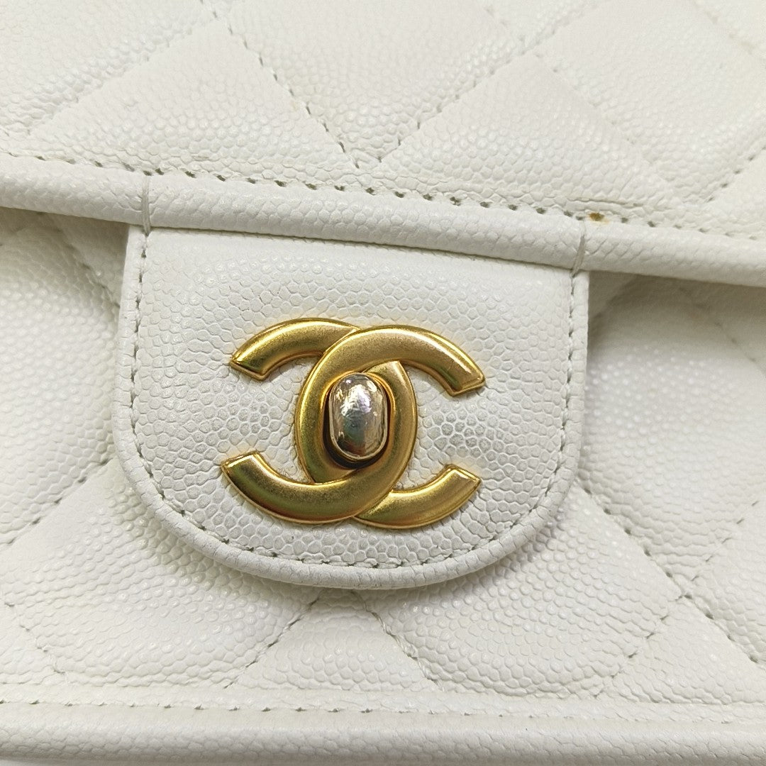 Quilted Grained Calfskin Shoulder Bag Small White
