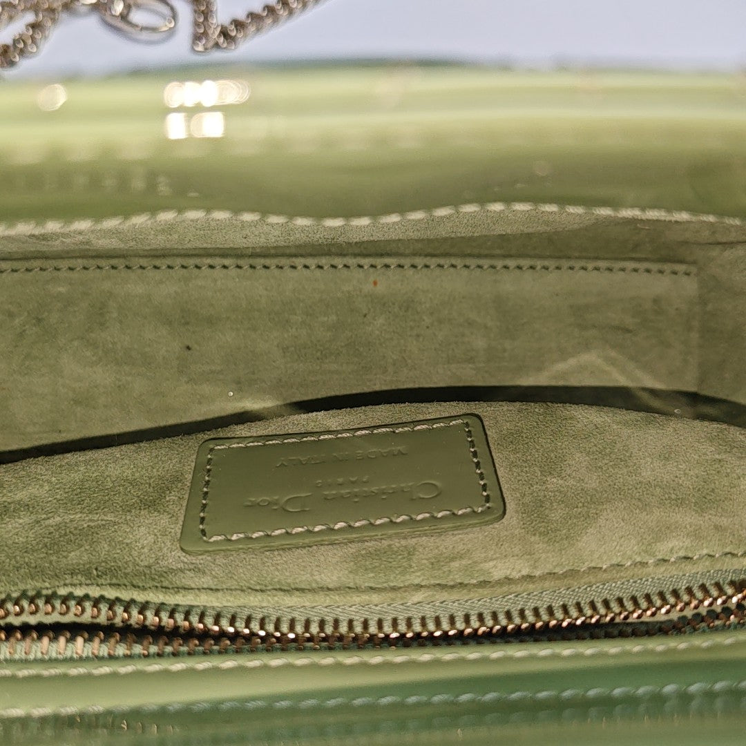 Lady Dior Mini Cannage Patent Leather Green