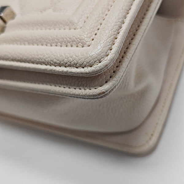 BOY CHANEL Small Quilted Grained Calfskin White