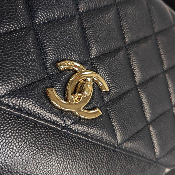Quilted Grained Calfskin Shoulder Bag Blue