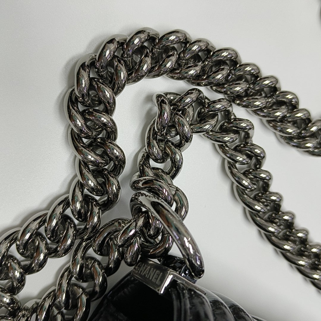 BOY CHANEL Small Quilted Patent Leather Black