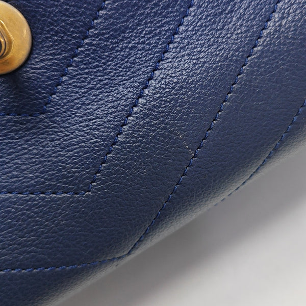 Chevron Calfskin Shoulder Bag Blue