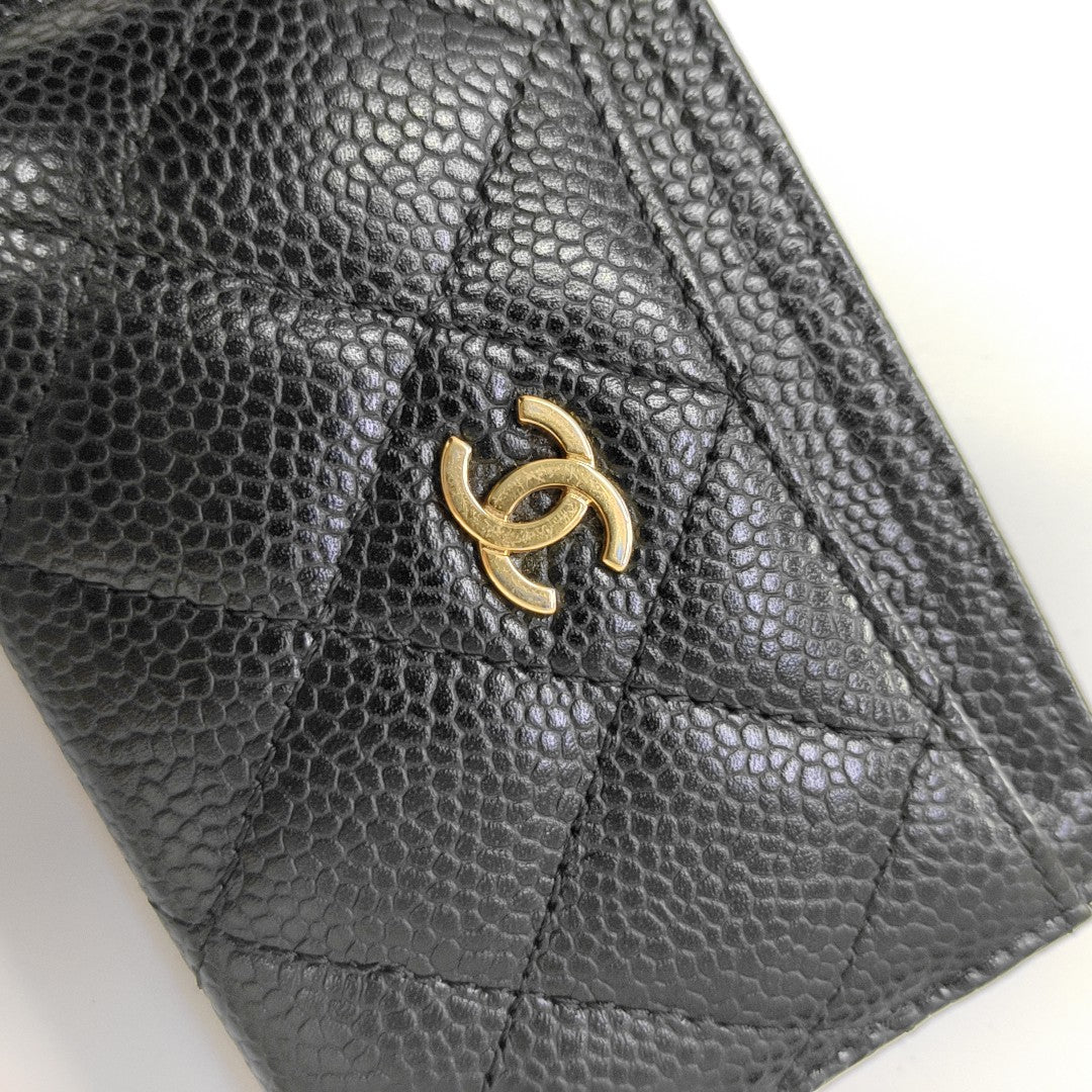 Quilted Grained Calfskin Card Holder Black