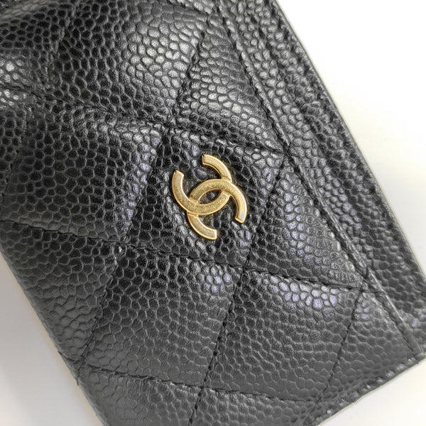 Quilted Grained Calfskin Card Holder Black