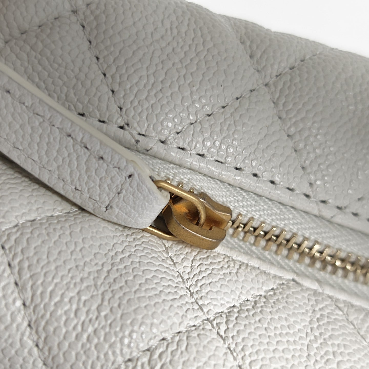 Quilted Grained Calfskin Top Handle Bag White