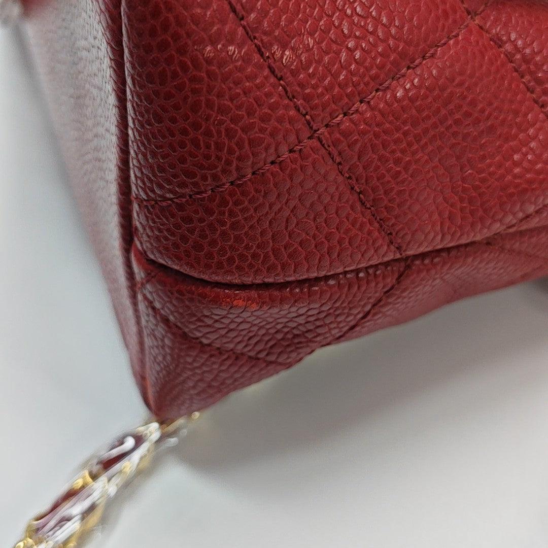 VINTAGE CC LOGO Quilted Grained Calfskin Red