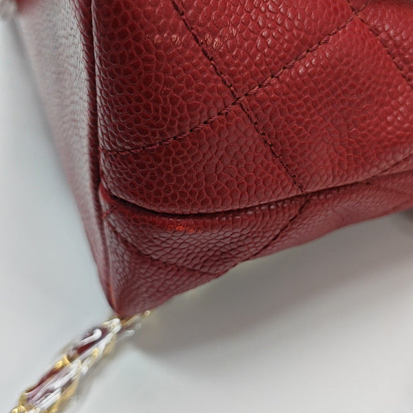 VINTAGE CC LOGO Quilted Grained Calfskin Red