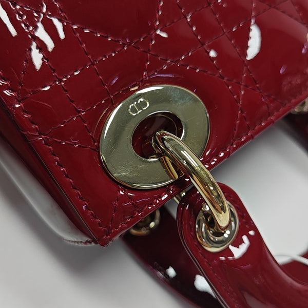 Lady Dior Mini Cannage Patent Leather Red