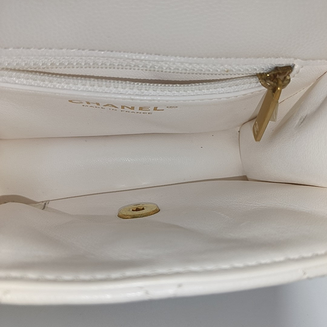 Quilted Grained Calfskin Shoulder Bag White