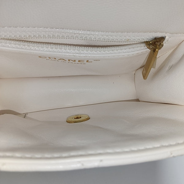 Quilted Grained Calfskin Shoulder Bag White