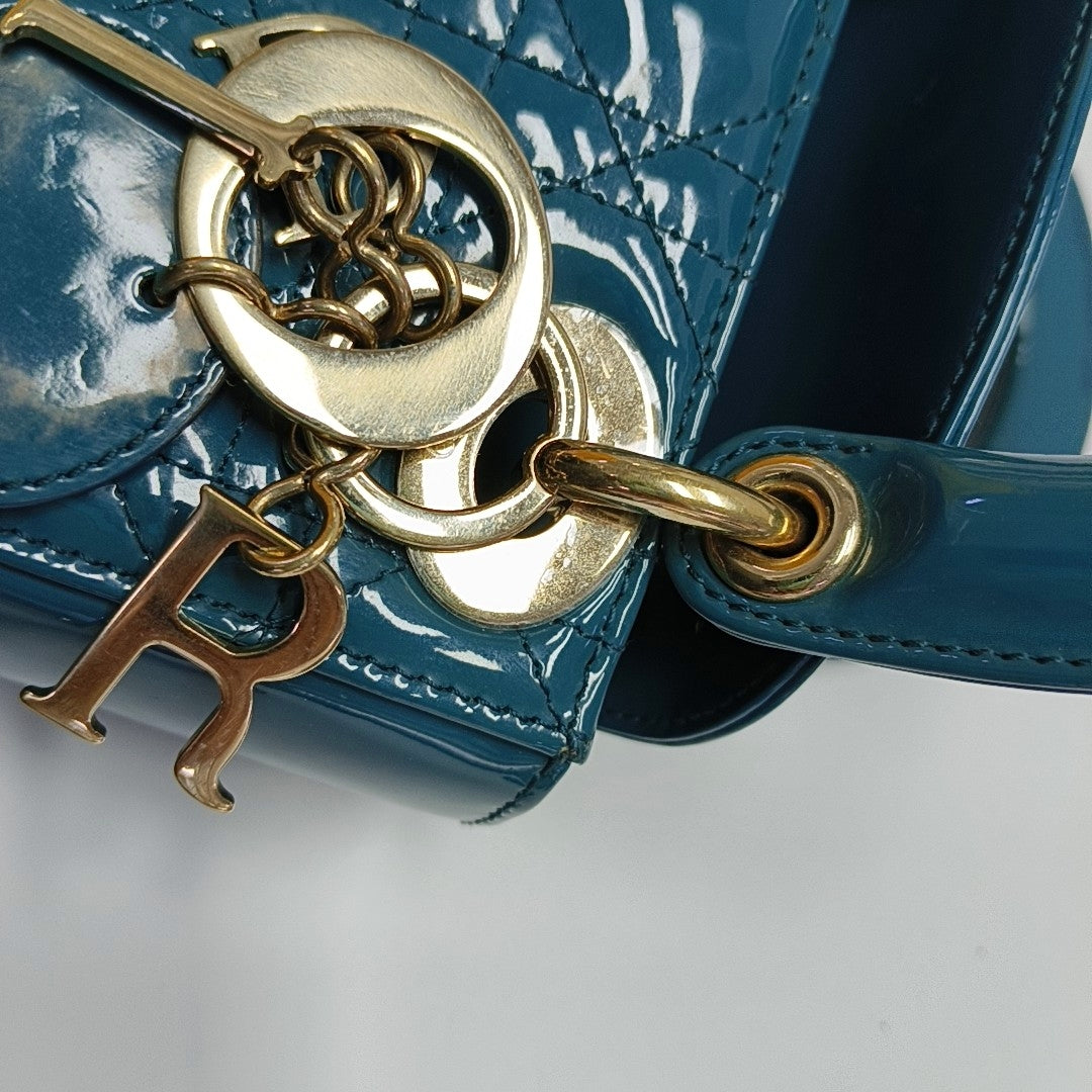 Lady Dior Mini Cannage Patent Leather Blue