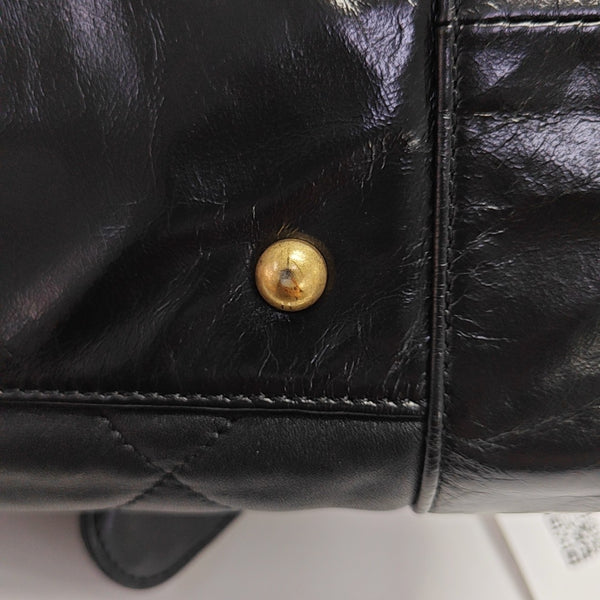 Quilted Calfskin Top Handle Bag Black