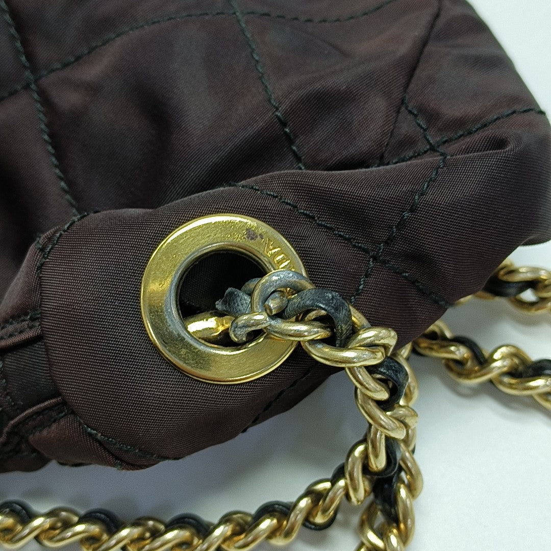 Quilted Nylon Shoulder Bag Brown
