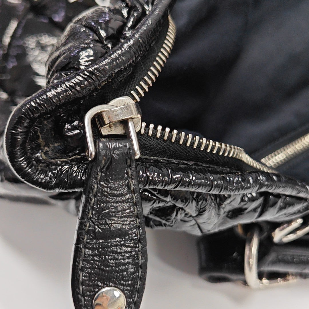 Quilted Patent Leather Tote Bag Black