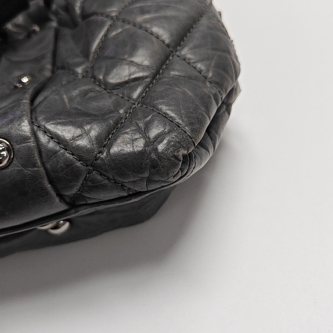 Quilted Calfskin Top Handle Bag Gray