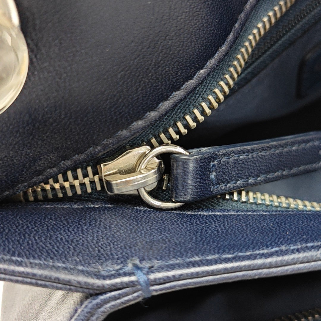Quilted Patent Leather Top Handle Bag Blue