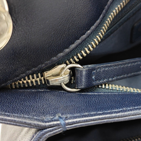 Quilted Patent Leather Top Handle Bag Blue