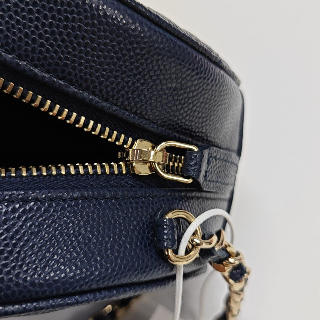 Quilted Grained Calfskin Shoulder Bag Blue