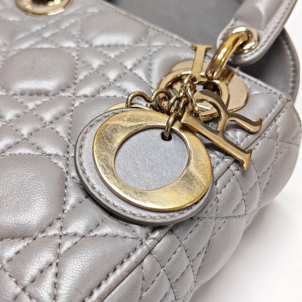 Lady Dior Mini Cannage Lambskin Gray