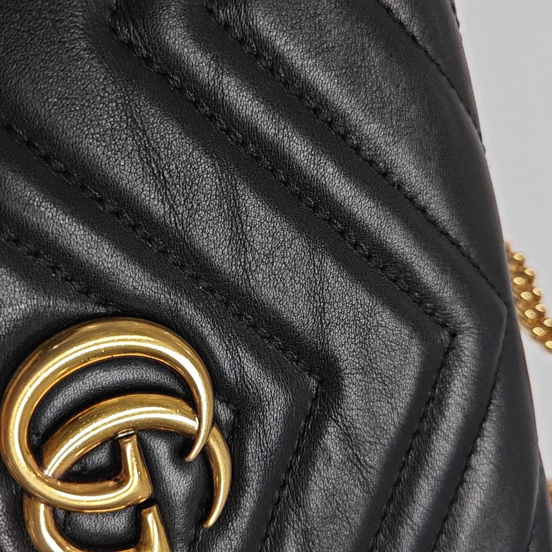 GG Marmont Super Mini Quilted Calfskin Black