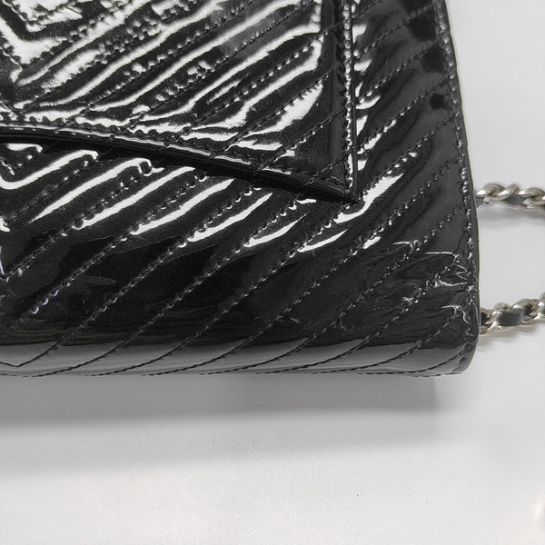 WOC Chevron, Quilted Patent Calfskin Black