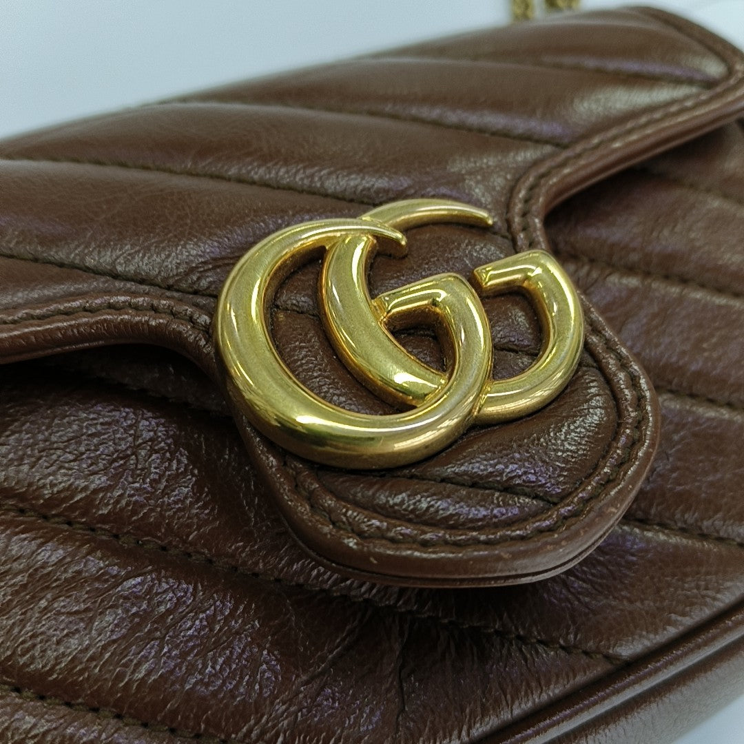 GG Marmont Mini Quilted Calfskin Brown