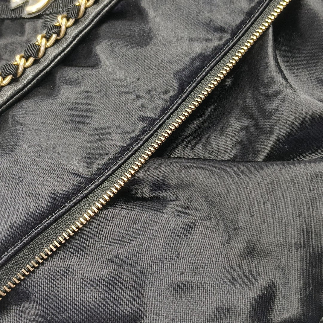 Quilted Fabric Top Handle Bag Black