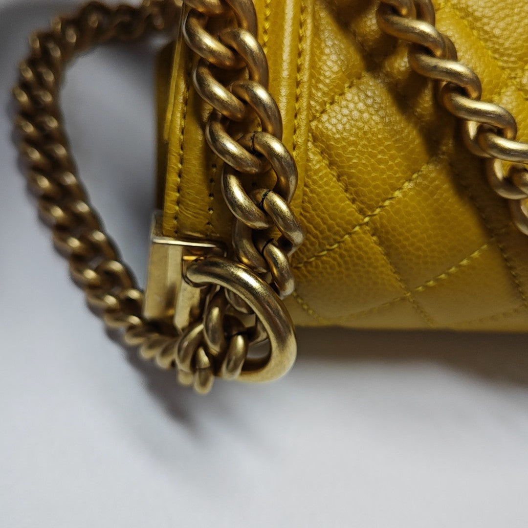 Authenticated pre-owned  BOY CHANEL Quilted Grained Calfskin Yellow - Shoulder Bag at Looply