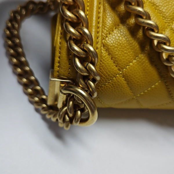 Authenticated pre-owned  BOY CHANEL Quilted Grained Calfskin Yellow - Shoulder Bag at Looply