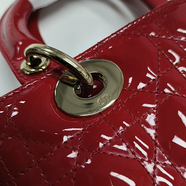 Lady Dior Medium Cannage Patent Leather Red