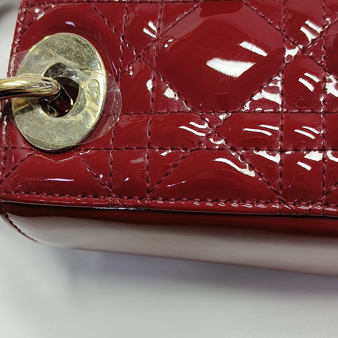 Lady Dior Mini Cannage Patent Calfskin Red